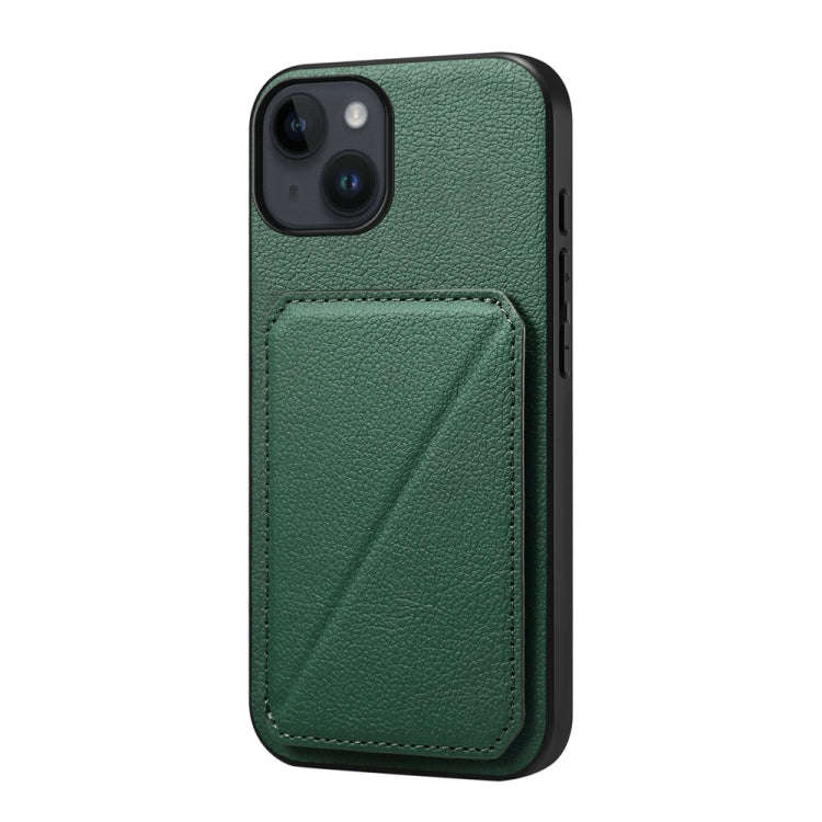 D04 Calf Texture Dual Card Slot Holder Phone Case, For iPhone 15, For iPhone 14 Plus, For iPhone ...