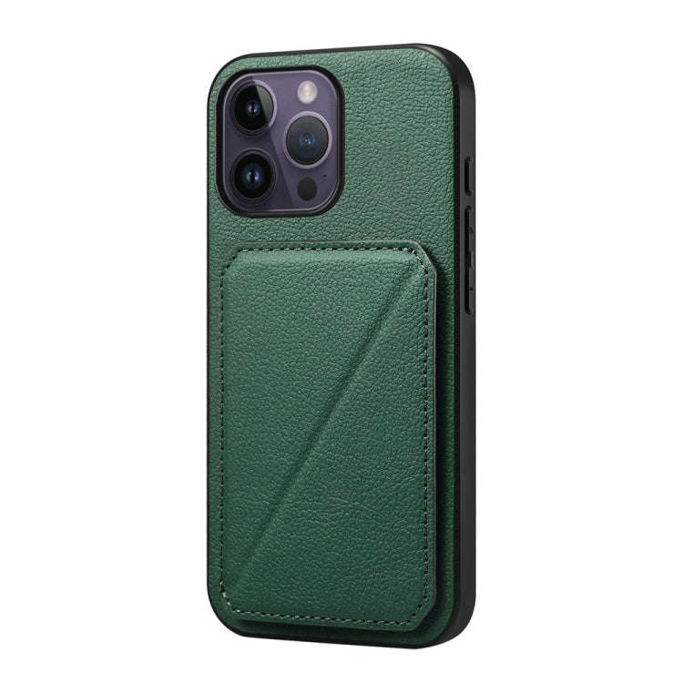 D04 Calf Texture Dual Card Slot Holder Phone Case, For iPhone 15, For iPhone 14 Plus, For iPhone ...