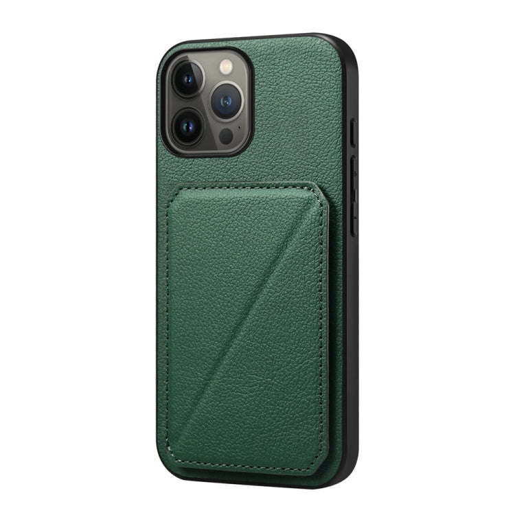 D04 Calf Texture Dual Card Slot Holder Phone Case, For iPhone 15, For iPhone 14 Plus, For iPhone ...