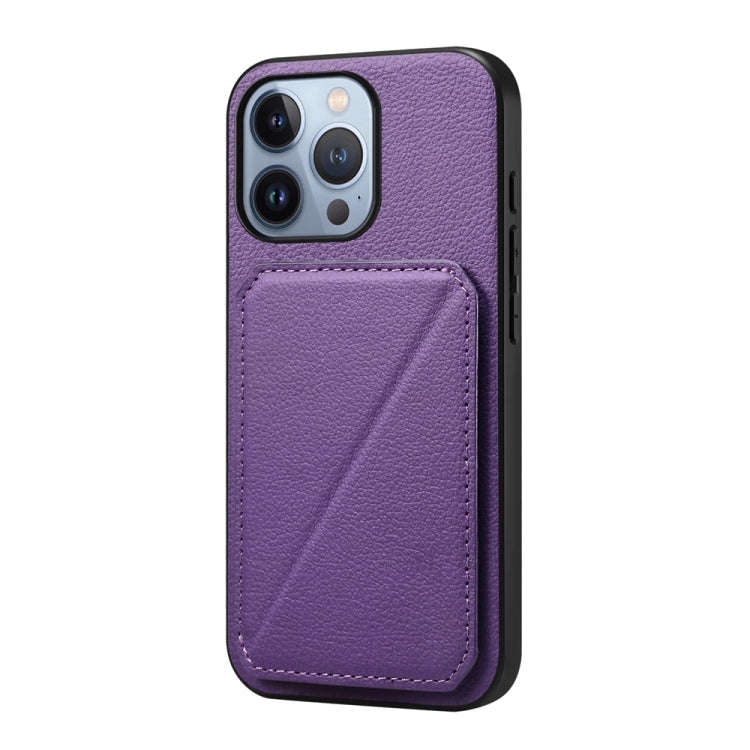D04 Calf Texture Dual Card Slot Holder Phone Case, For iPhone 15, For iPhone 14 Plus, For iPhone ...