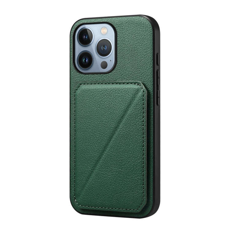 D04 Calf Texture Dual Card Slot Holder Phone Case, For iPhone 15, For iPhone 14 Plus, For iPhone ...