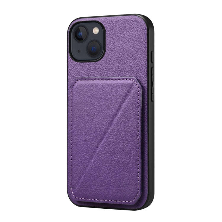 D04 Calf Texture Dual Card Slot Holder Phone Case, For iPhone 15, For iPhone 14 Plus, For iPhone ...