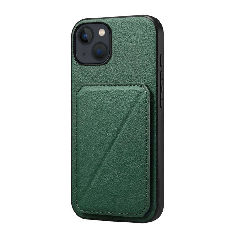 D04 Calf Texture Dual Card Slot Holder Phone Case, For iPhone 15, For iPhone 14 Plus, For iPhone ...