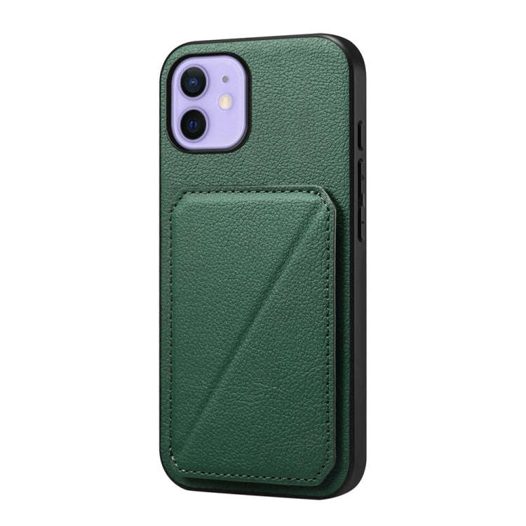D04 Calf Texture Dual Card Slot Holder Phone Case, For iPhone 15, For iPhone 14 Plus, For iPhone ...