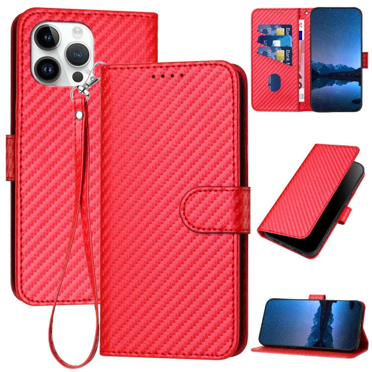 YX0070 Carbon Fiber Buckle Leather Phone Case with Lanyard, For iPhone 13 Pro Max, For iPhone 13 ...