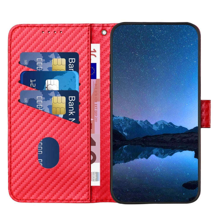 YX0070 Carbon Fiber Buckle Leather Phone Case with Lanyard, For iPhone 13 Pro Max, For iPhone 13 ...