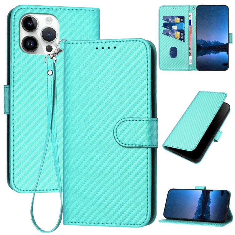 YX0070 Carbon Fiber Buckle Leather Phone Case with Lanyard, For iPhone 13 Pro Max, For iPhone 13 ...