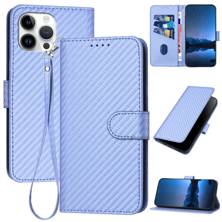 YX0070 Carbon Fiber Buckle Leather Phone Case with Lanyard, For iPhone 13 Pro Max, For iPhone 13 ...
