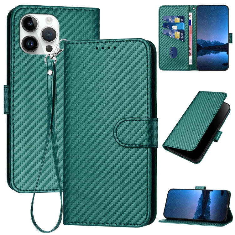 YX0070 Carbon Fiber Buckle Leather Phone Case with Lanyard, For iPhone 13 Pro Max, For iPhone 13 ...