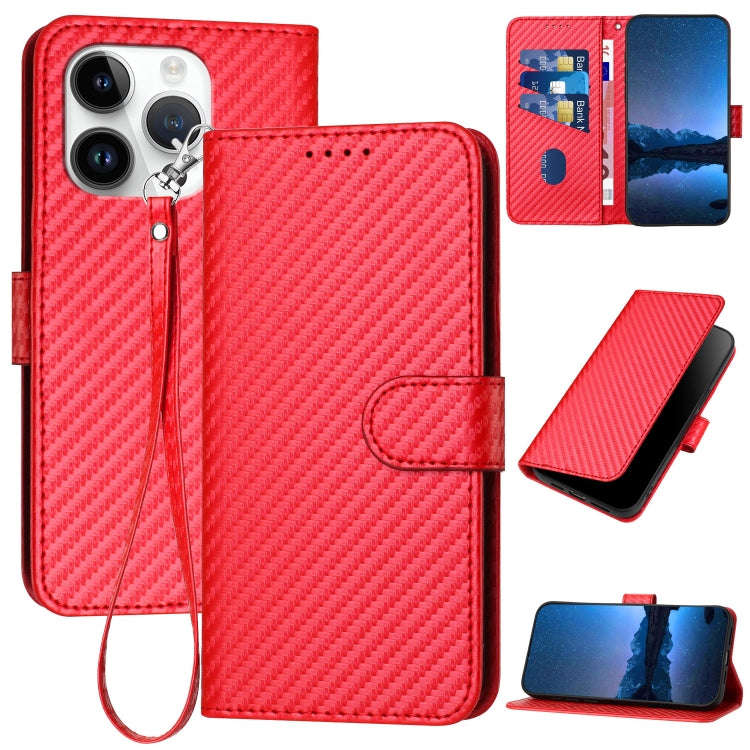 YX0070 Carbon Fiber Buckle Leather Phone Case with Lanyard, For iPhone 13 Pro Max, For iPhone 13 ...