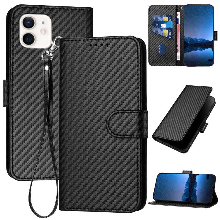 YX0070 Carbon Fiber Buckle Leather Phone Case with Lanyard, For iPhone 12 mini, For iPhone 11 Pro...
