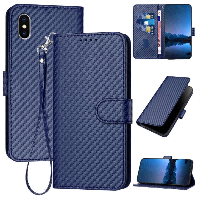 YX0070 Carbon Fiber Buckle Leather Phone Case with Lanyard, For iPhone XS Max, For iPhone 8 Plus ...