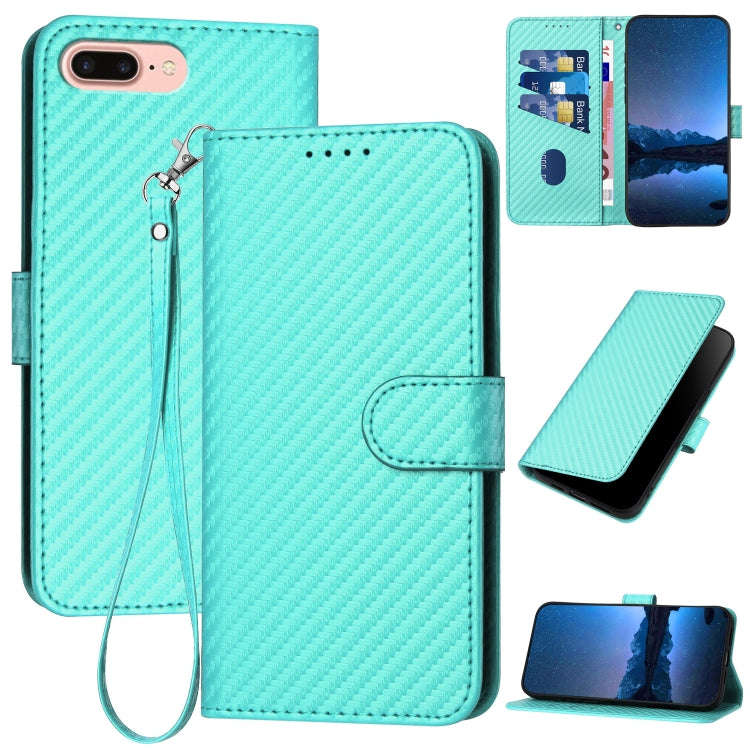 YX0070 Carbon Fiber Buckle Leather Phone Case with Lanyard, For iPhone XS Max, For iPhone 8 Plus ...