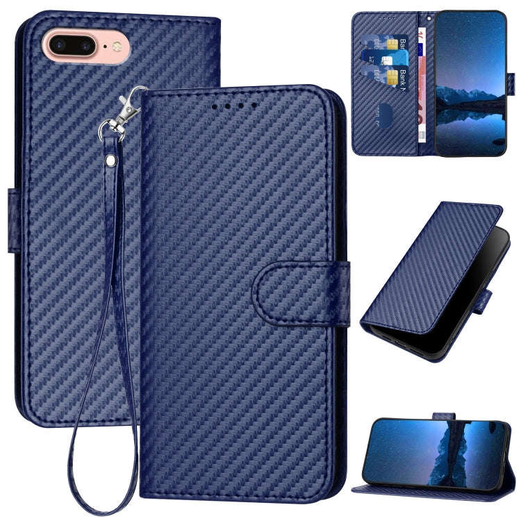 YX0070 Carbon Fiber Buckle Leather Phone Case with Lanyard, For iPhone XS Max, For iPhone 8 Plus ...