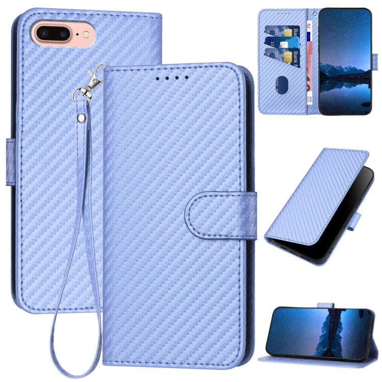 YX0070 Carbon Fiber Buckle Leather Phone Case with Lanyard, For iPhone XS Max, For iPhone 8 Plus ...