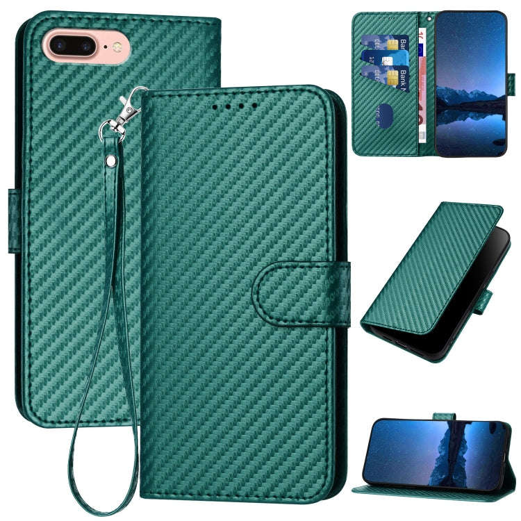 YX0070 Carbon Fiber Buckle Leather Phone Case with Lanyard, For iPhone XS Max, For iPhone 8 Plus ...