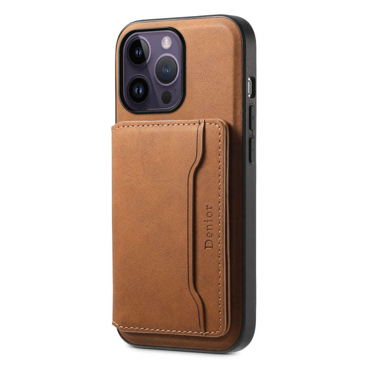 Denior D13 Retro Texture Leather MagSafe Card Bag Phone Case, For iPhone 18 Pro / 17 Pro, For iPh...