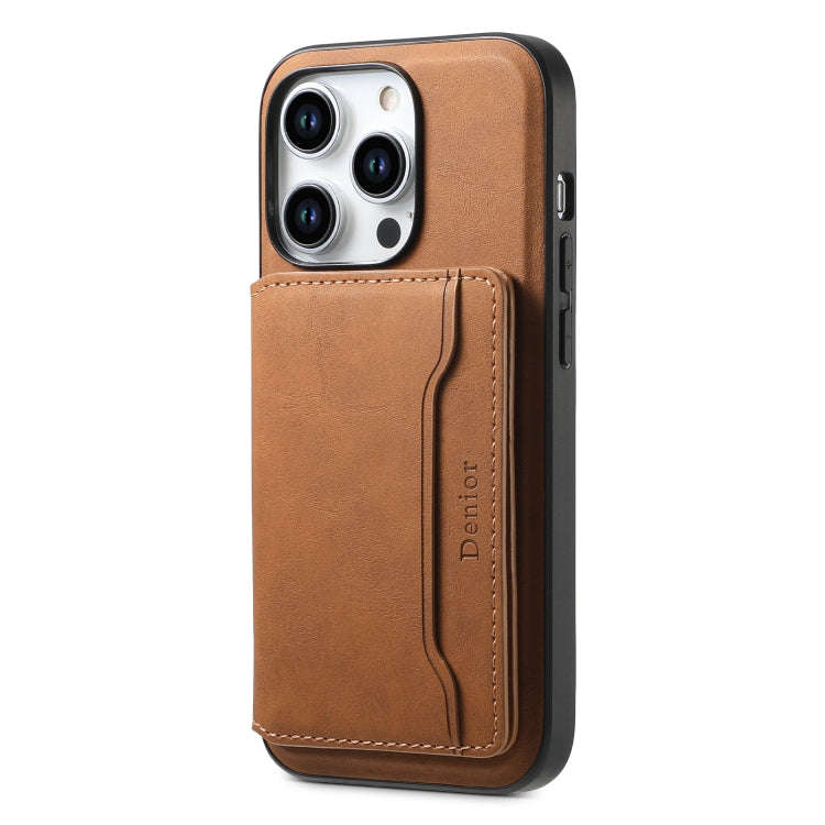 Denior D13 Retro Texture Leather MagSafe Card Bag Phone Case, For iPhone 18 Pro / 17 Pro, For iPh...