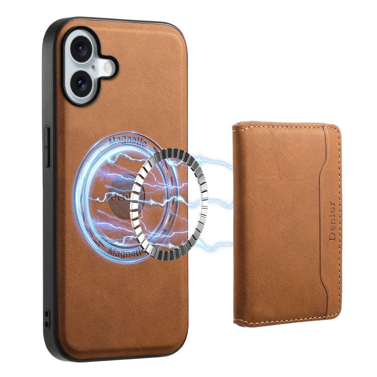 Denior D13 Retro Texture Leather MagSafe Card Bag Phone Case, For iPhone 18 Pro / 17 Pro, For iPh...