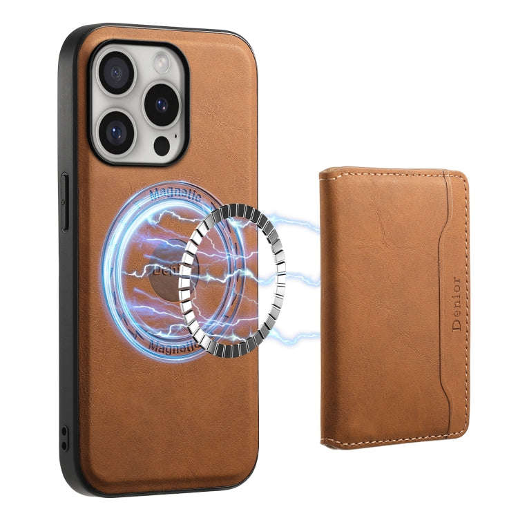 Denior D13 Retro Texture Leather MagSafe Card Bag Phone Case, For iPhone 18 Pro / 17 Pro, For iPh...