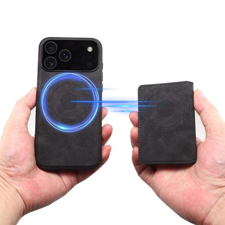 Denior D13 Retro Texture Leather MagSafe Card Bag Phone Case, For iPhone 18 Pro / 17 Pro, For iPh...