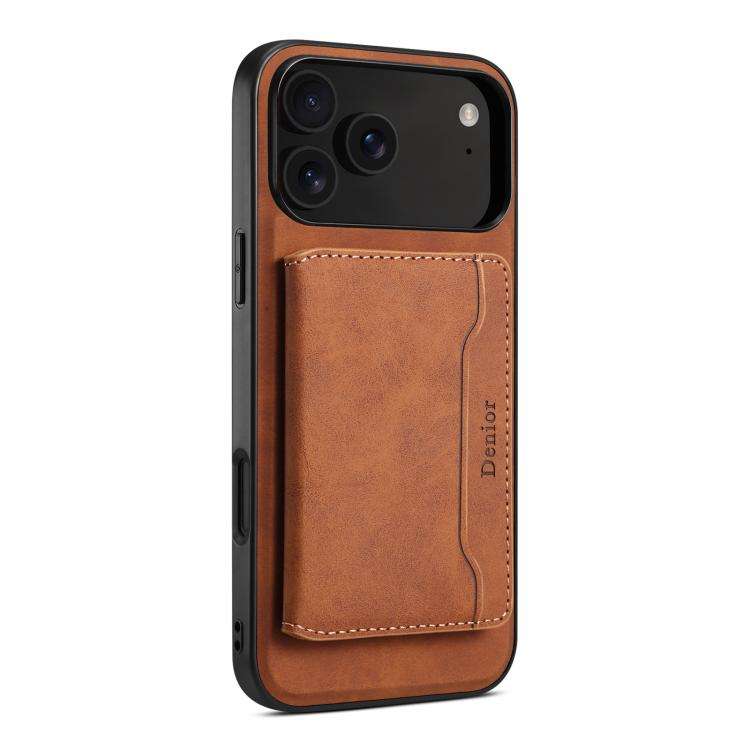 Denior D13 Retro Texture Leather MagSafe Card Bag Phone Case, For iPhone 18 Pro / 17 Pro, For iPh...