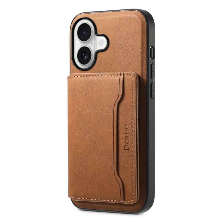 Denior D13 Retro Texture Leather MagSafe Card Bag Phone Case, For iPhone 18 Pro / 17 Pro, For iPh...