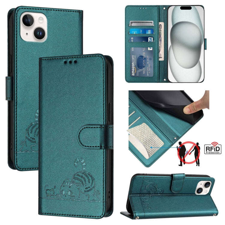 Cat Rat Embossed Pattern RFID Leather Phone Case with Lanyard, For iPhone 17 Pro Max, For iPhone ...