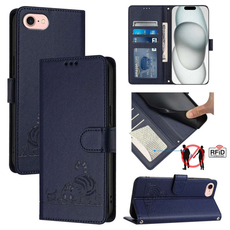 Cat Rat Embossed Pattern RFID Leather Phone Case with Lanyard, For iPhone 17 Pro Max, For iPhone ...