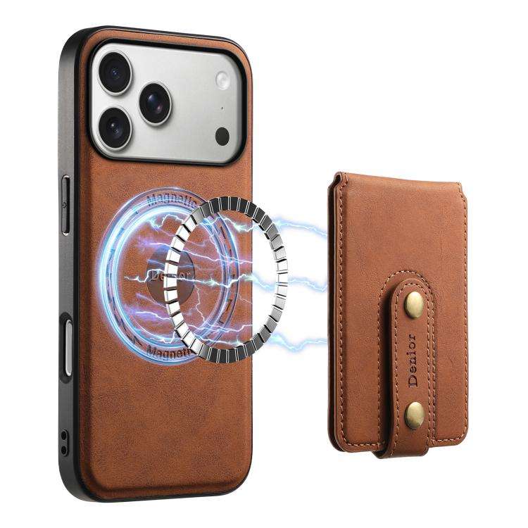 Denior D14 NK Retro Pattern MagSafe Magnetic Card Holder Leather Phone Case, For iPhone 18 Pro / ...