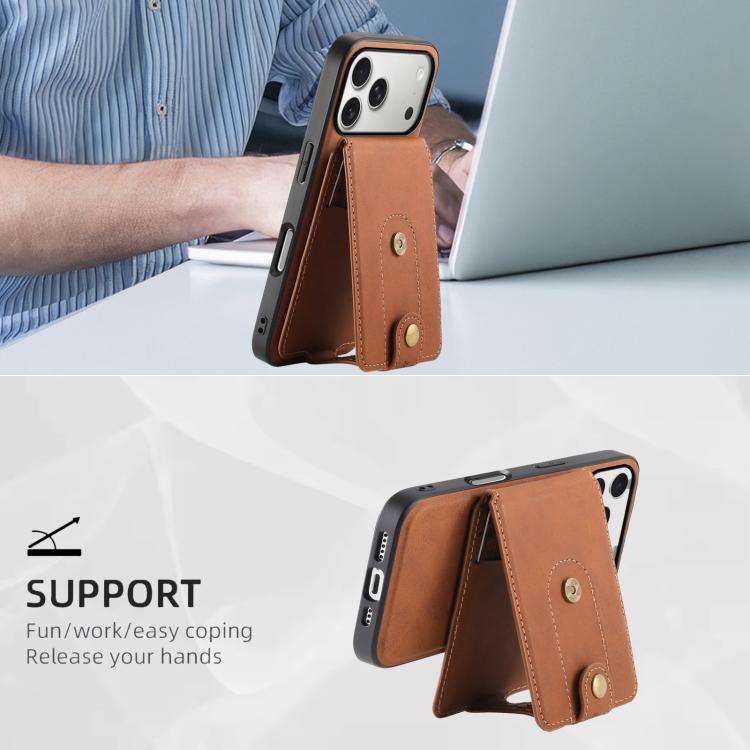 Denior D14 NK Retro Pattern MagSafe Magnetic Card Holder Leather Phone Case, For iPhone 18 Pro / ...