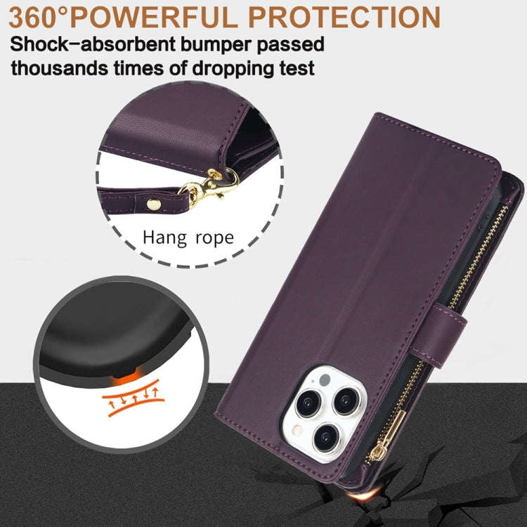 YM016 Rhombic Zipper Card Wallet Leather Phone Case with Lanyard, For iPhone 15, For iPhone 14 Pl...