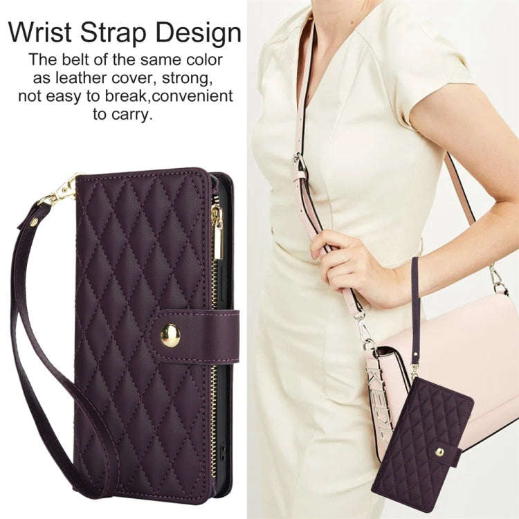 YM016 Rhombic Zipper Card Wallet Leather Phone Case with Lanyard, For iPhone 15, For iPhone 14 Pl...