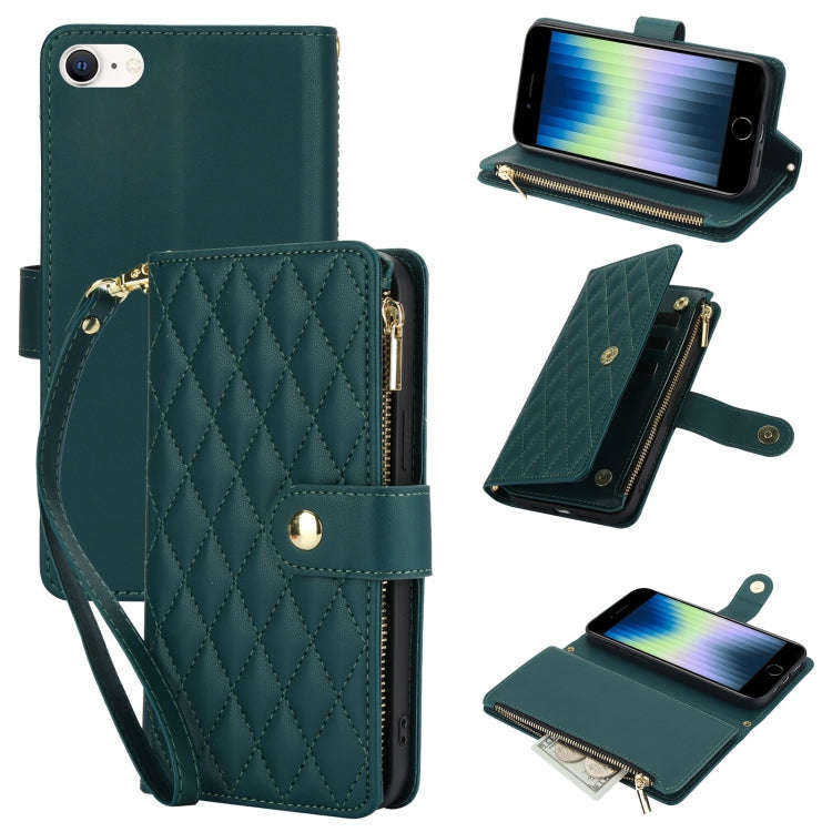 YM016 Rhombic Zipper Card Wallet Leather Phone Case with Lanyard, For iPhone 15, For iPhone 14 Pl...