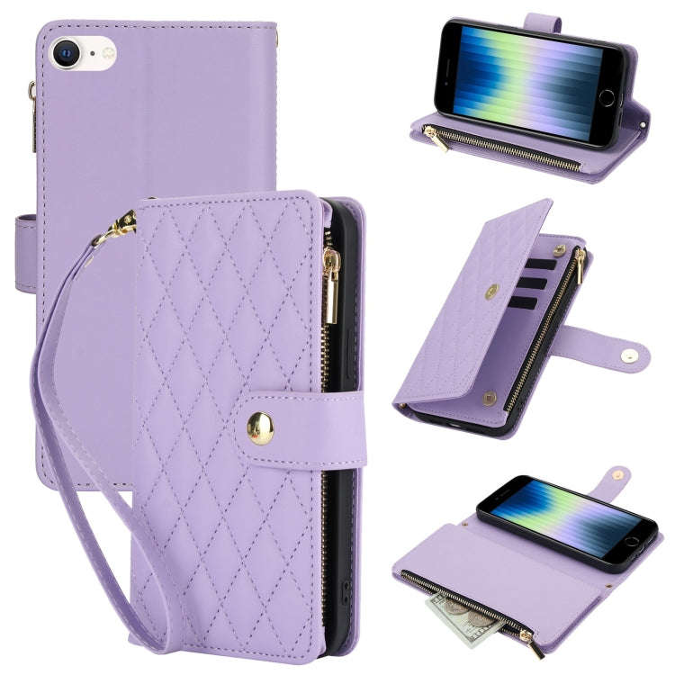 YM016 Rhombic Zipper Card Wallet Leather Phone Case with Lanyard, For iPhone 15, For iPhone 14 Pl...