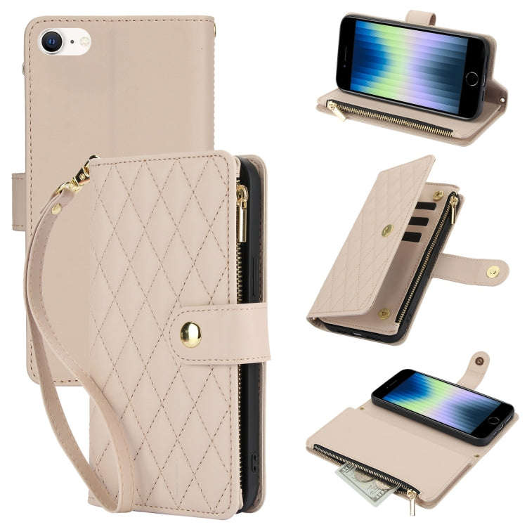YM016 Rhombic Zipper Card Wallet Leather Phone Case with Lanyard, For iPhone 15, For iPhone 14 Pl...