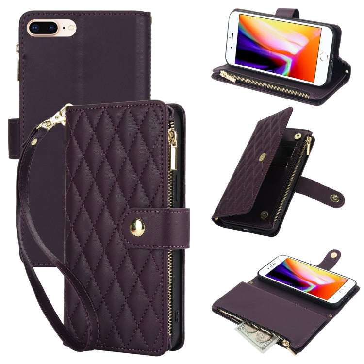 YM016 Rhombic Zipper Card Wallet Leather Phone Case with Lanyard, For iPhone XS Max, For iPhone 8...