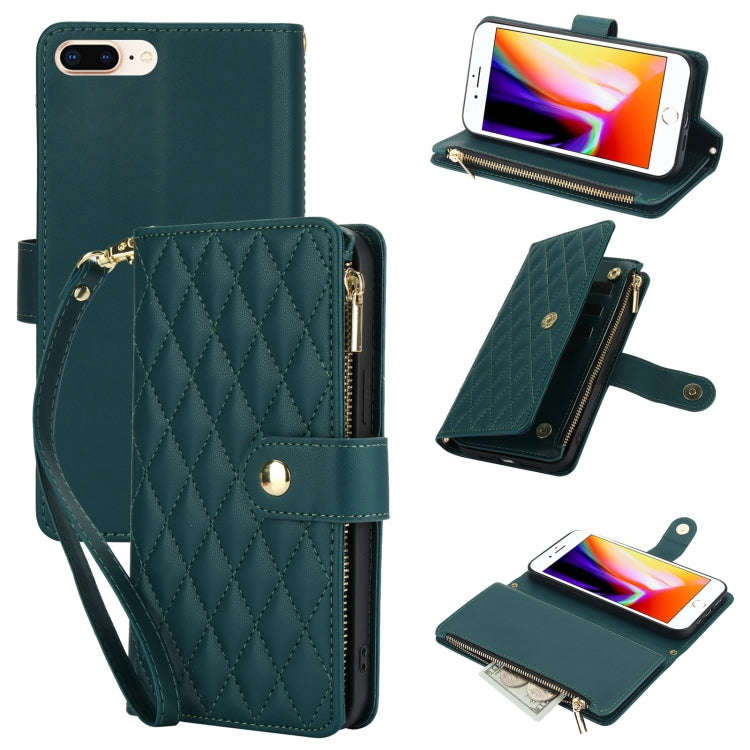 YM016 Rhombic Zipper Card Wallet Leather Phone Case with Lanyard, For iPhone XS Max, For iPhone 8...