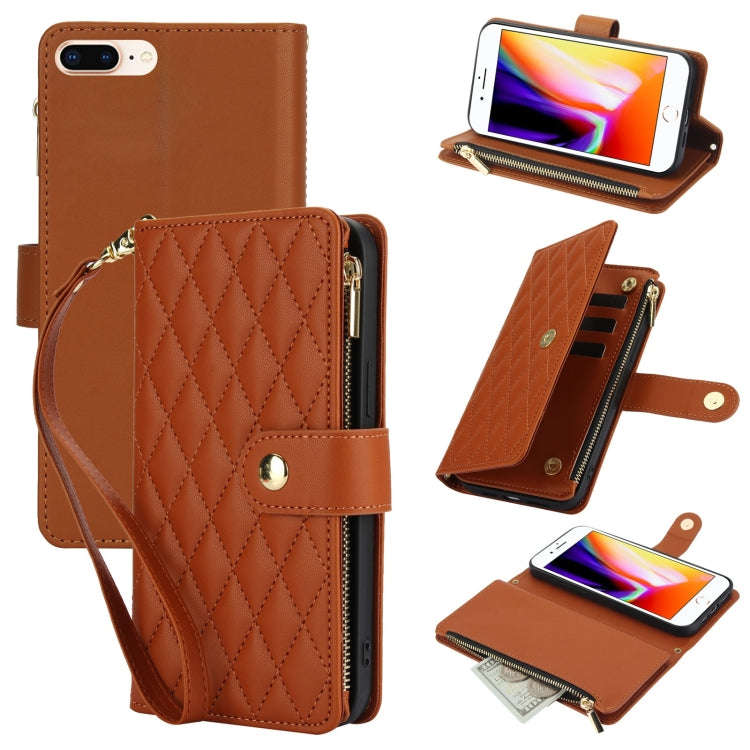 YM016 Rhombic Zipper Card Wallet Leather Phone Case with Lanyard, For iPhone XS Max, For iPhone 8...