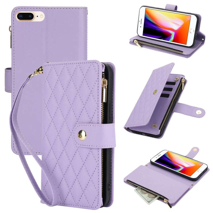 YM016 Rhombic Zipper Card Wallet Leather Phone Case with Lanyard, For iPhone XS Max, For iPhone 8...