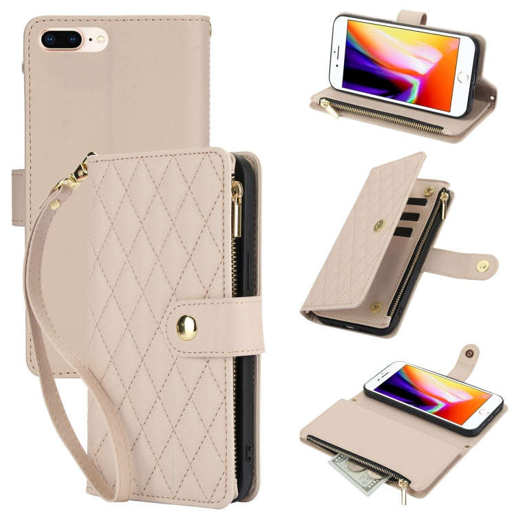 YM016 Rhombic Zipper Card Wallet Leather Phone Case with Lanyard, For iPhone XS Max, For iPhone 8...