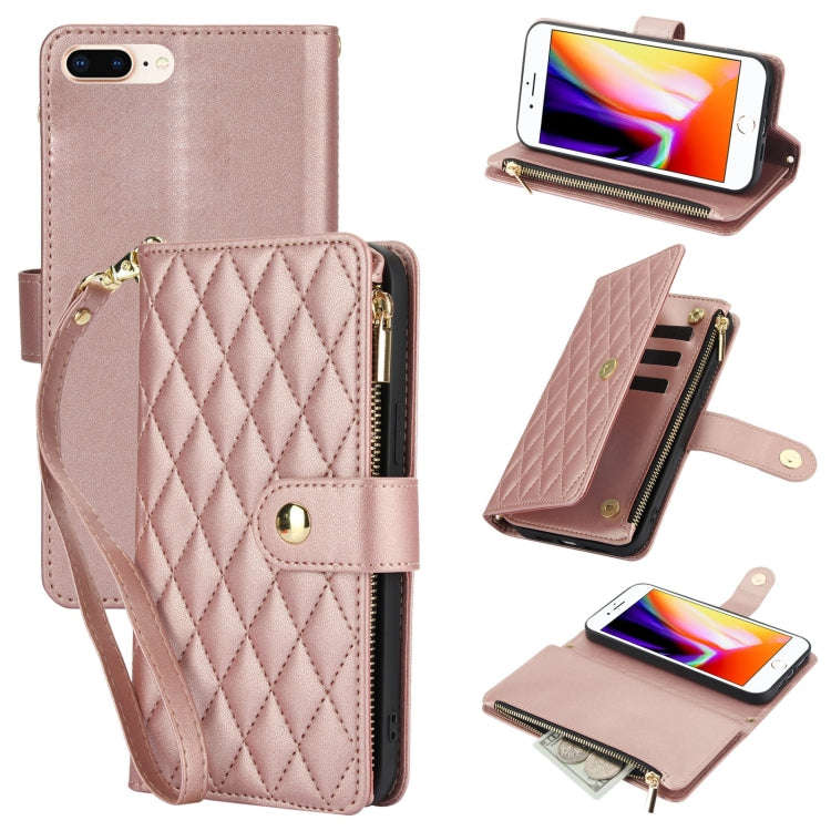 YM016 Rhombic Zipper Card Wallet Leather Phone Case with Lanyard, For iPhone XS Max, For iPhone 8...