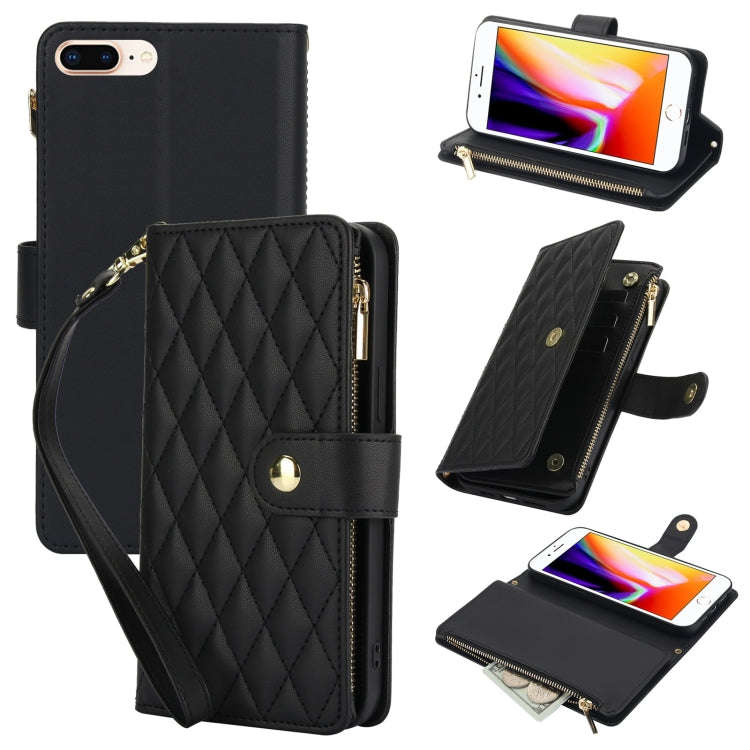 YM016 Rhombic Zipper Card Wallet Leather Phone Case with Lanyard, For iPhone XS Max, For iPhone 8...