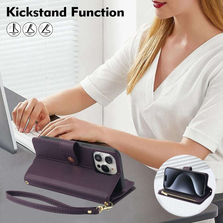 YM016 Rhombic Zipper Card Wallet Leather Phone Case with Lanyard, For iPhone XS Max, For iPhone 8...