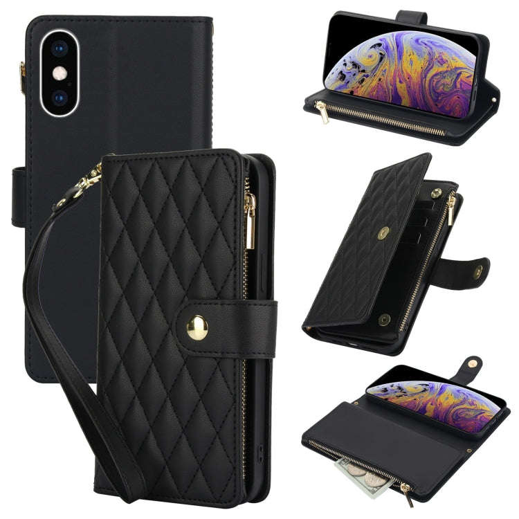 YM016 Rhombic Zipper Card Wallet Leather Phone Case with Lanyard, For iPhone XS Max, For iPhone 8...