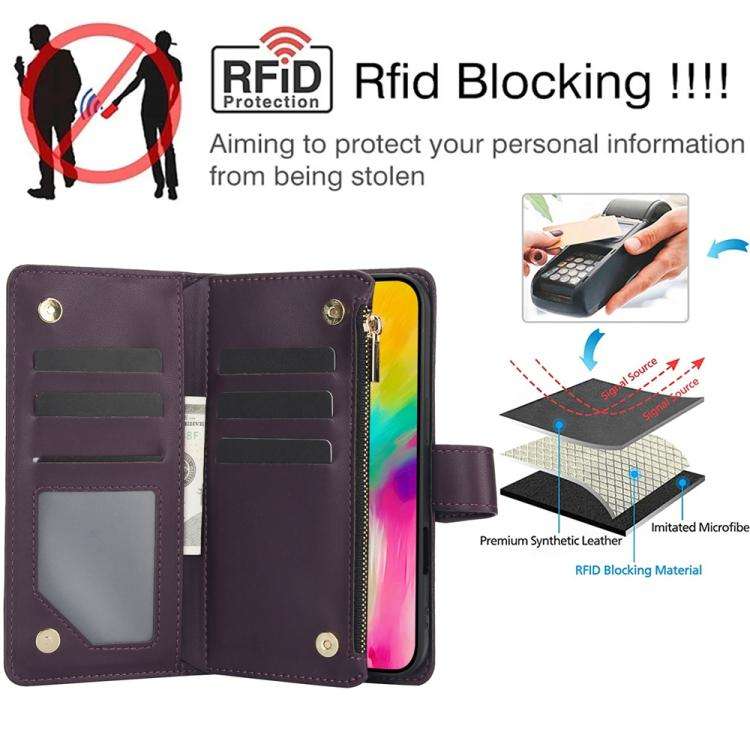 YM016 Rhombic Zipper Card Wallet Leather Phone Case with Lanyard, For iPhone 16 Pro, For iPhone 1...