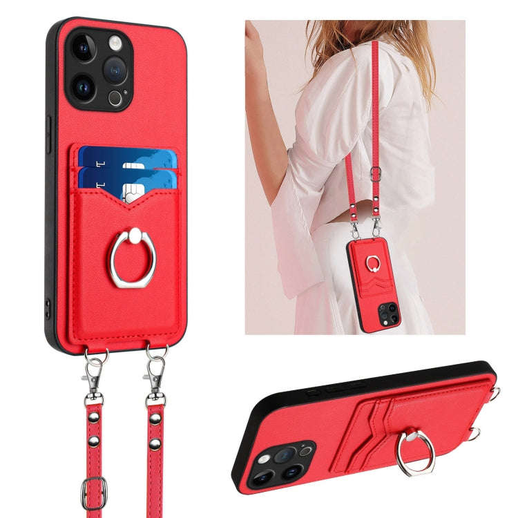 R20 Crossbody Rope Ring Card Holder Phone Case, For iPhone 18 Pro / 17 Pro, For iPhone 18 Pro Max...