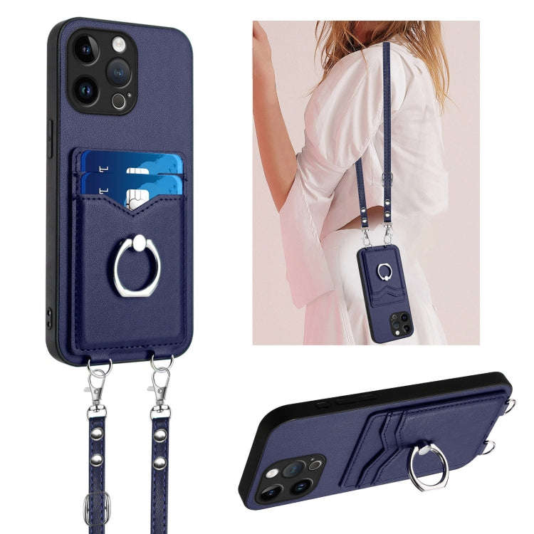 R20 Crossbody Rope Ring Card Holder Phone Case, For iPhone 18 Pro / 17 Pro, For iPhone 18 Pro Max...