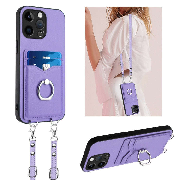 R20 Crossbody Rope Ring Card Holder Phone Case, For iPhone 18 Pro / 17 Pro, For iPhone 18 Pro Max...