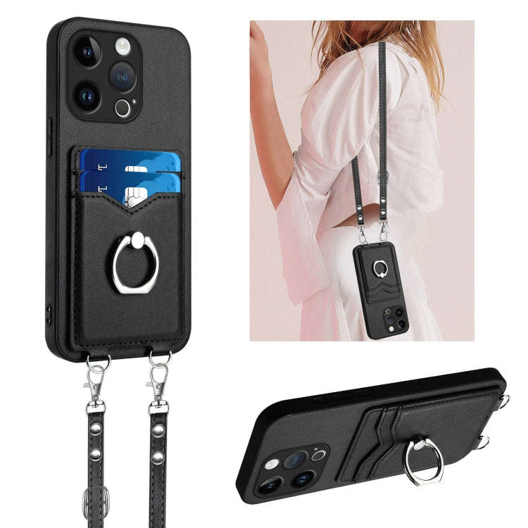 R20 Crossbody Rope Ring Card Holder Phone Case, For iPhone 18 Pro / 17 Pro, For iPhone 18 Pro Max...